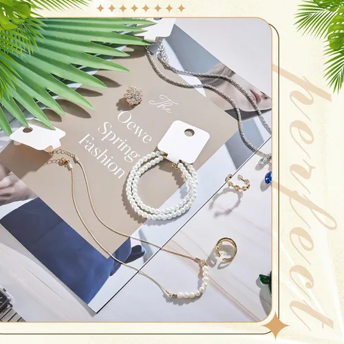Miniatura 3 de Ctosree 1000 unidades de pulseras autoadhesivas para exhibir tarjetas, collares, tarjetas de venta para llavero, aretes, collar, banda para el Blanco