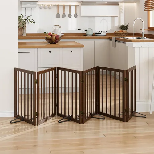 Miniatura 12 de Puerta plegable negra para mascotas de 18-55 pulgadas para escaleras y puertas, valla de puerta para cachorros