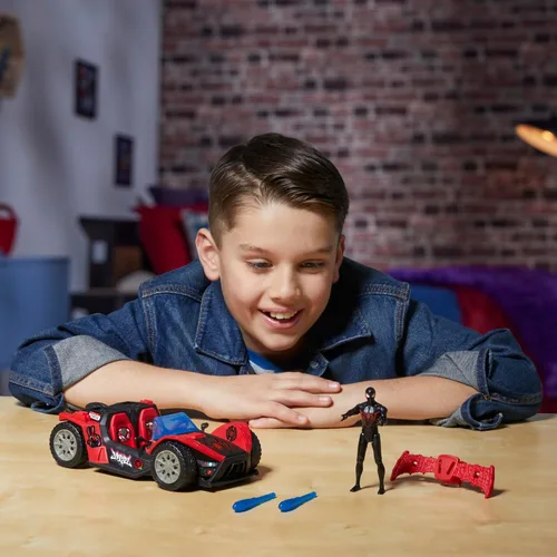 Miniatura 8 de Marvel Spider-Man VenomVersus Epic World of Action Miles Morales Remix Blast Racer 4 pulgadas (3.9 in) figura y coche de juguete, accesorios