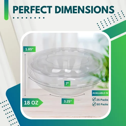 Miniatura 2 de Green Direct Recipientes de ensalada de 18 onzas con tapas, paquete de 25, cuencos de plástico transparente para almuerzo, servir y mezclar