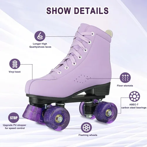 Miniatura 2 de Patines de ruedas para niñas y mujeres, cómodos patines de piel sintética de color degradado con ruedas flash, patines para interiores y exteriores