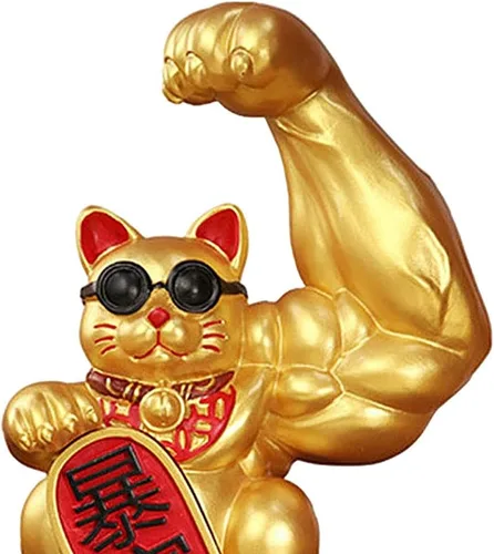 Miniatura 7 de Fenteer Muscle Arm Lucky Fortune Cat Figurine Esculturas Cabeza Abrir vigorosamente Tienda de regalos Esculturas Fortuna Riqueza Acogedora Gato
