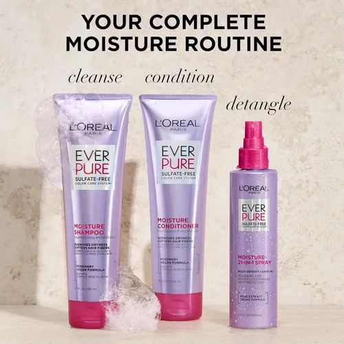 Miniatura 6 de L'Oreal Paris Set de Champú y Acondicionador Hidratante Libre de Sulfatos, Cuidado Capilar para Cabello Teñido con Botánicos de Romero, EverPure, 1