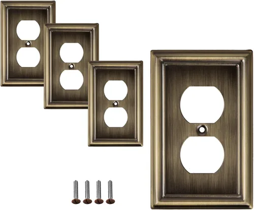 | Placas decorativas de latón antiguo biselado | Tapas de enchufes eléctricos y interruptores | Estilo: palanca de 1 banda (paquete de 4)