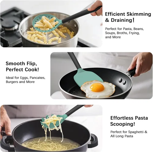 Miniatura 3 de Coukre Juego de utensilios de cocina de silicona con soporte, resistentes al calor, herramientas de cocina de grado alimenticio, espátula, cuchara