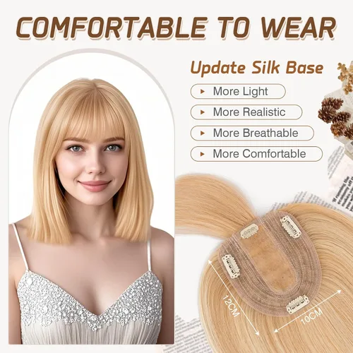 Miniatura 147 de Rich Choices Pelucas con topper de cabello para mujeres, cabello humano real 100% Remy, sin flequillo, para mujeres con adelgazamiento en la parte