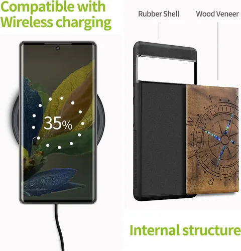 Miniatura 5 de Carveit Funda de madera de diseñador para Google Pixel 7 Pro [grabado de madera e incrustaciones de carcasa] cubierta de madera única compatible
