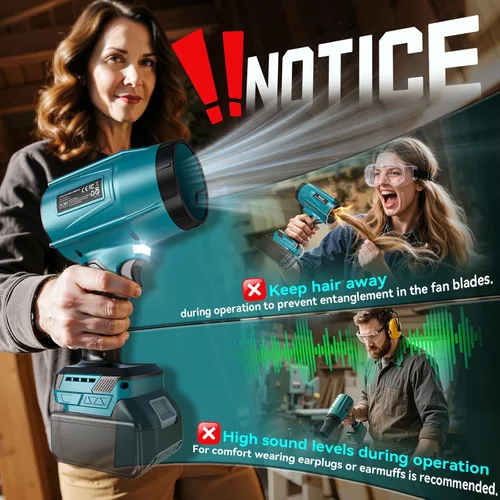 Miniatura 9 de Soplador de hojas de 800,000 RPM compatible con Makita18V: soplador de polvo inalámbrico Ecarke Turbo Jet Soplador eléctrico de mano alimentado