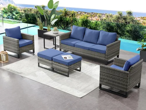 Miniatura 113 de HUMMUH Juego de 2 sillas giratorias para patio, mimbre de polietileno, para exteriores, bistró, porche, balcón, muebles con cojines Gris/gris