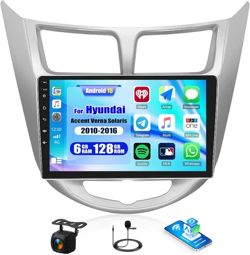 8 Core 6+128G para Hyundai Accent Verna Solaris 2010-2016 Android Car Stereo, 9" IPS Car Radio Wireless Carplay Android
