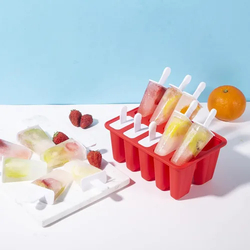 Miniatura 6 de Moldes de paletas de silicona, 10 moldes para paletas de hielo, sin BPA, fácil liberación (10 cavidades, rojo)