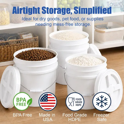 Miniatura 2 de ePackageSupply Cubo de 3.5 galones con tapa, cubo de grado alimenticio con tapa hermética de rosca con sello gamma hermético, plástico HDPE Blanco