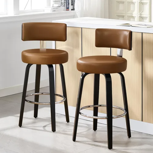 Miniatura 42 de Bekrvio Juego de 2 taburetes de bar giratorios con altura de mostrador, taburetes de cocina tapizados de piel sintética con respaldo, patas