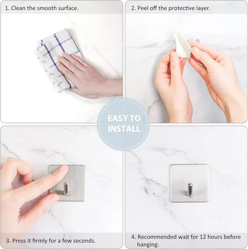 Miniatura 6 de VIS'V Ganchos adhesivos, ganchos resistentes para pared de ducha, impermeables, 2 tiras adhesivas adicionales, color plateado, 4