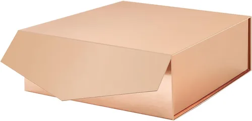 Caja de regalo con tapa de 9x9x3.4 pulgadas, caja de propuesta para dama de honor en oro rosa brillante con cierre magnético para toda ocasión (Oro