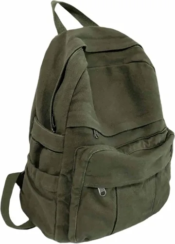 Miniatura 9 de Mochila de lona para mujer, mochila estética retro, mochila básica para estudiantes de secundaria/universidad, bolsa de viaje para laptop, Negro