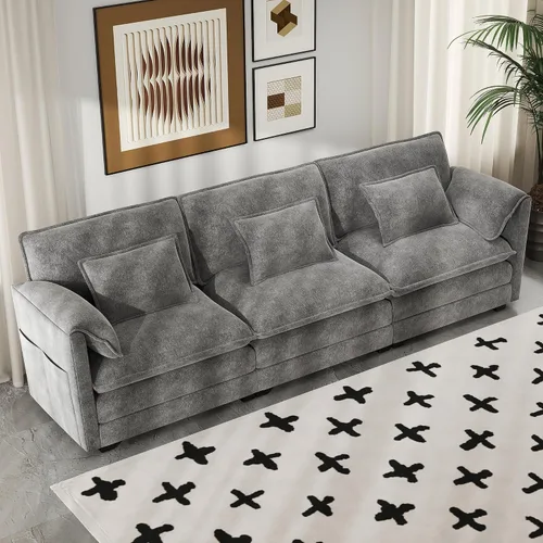 Miniatura 18 de Real Relax 145'' Sofá seccional modular, sofá convertible de 4 plazas con chenilla, 8 almohadas y 2 reposabrazos para sala de estar, oficina