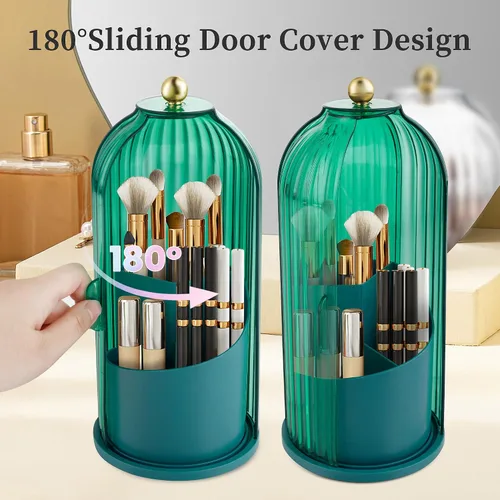 Miniatura 3 de Organizador Soporte de Brochas de Maquillaje, Soporte de Brochas de Maquillaje Giratorio 360°, Material Resistente al Polvo e Impermeable y con 3