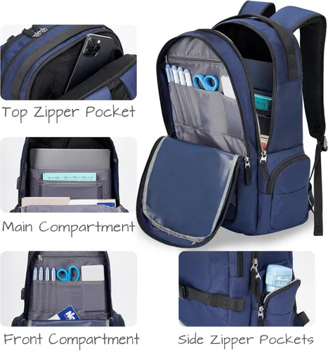 Miniatura 3 de Mochila para monopatín, baloncesto, béisbol, fútbol, rugby, balón de fútbol, multifunción, resistente al agua, con puerto USB, red de baloncesto, se