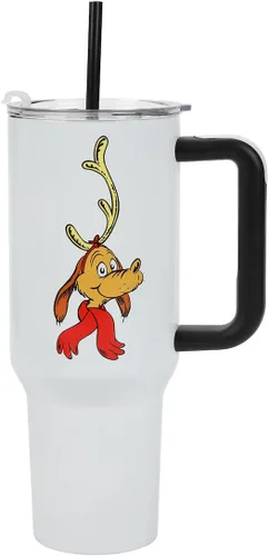 Miniatura 8 de Bioworld Grinch Grinning Face - Vaso de acero inoxidable con asa (40 onzas), color verde Grinch Sonriendo Cara