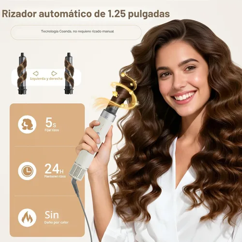 Miniatura 4 de Estilizador de cabello 6 en 1, secador de pelo iónico de alta velocidad con rizadores de envoltura automática, cepillo ovalado y voluminizador, sin