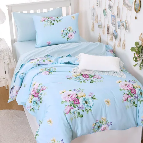 Wake In Cloud - Juego de edredón Shabby Chic, floral, casa rural, vintage, coloridas flores de primavera pastel, ropa de cama suave y ligera para