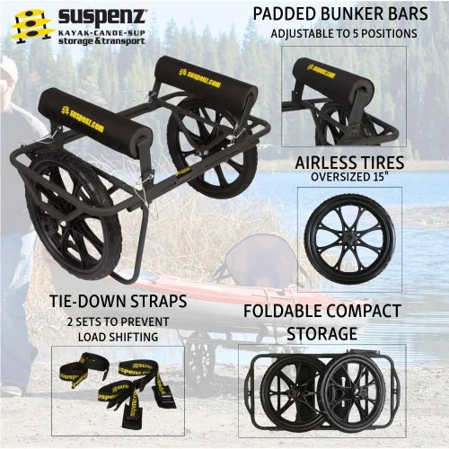 Miniatura 2 de Suspenz Carro de transporte de canoa para kayak, carrito de transporte todoterreno con ruedas sin aire y soporte no planas, capacidad de carga