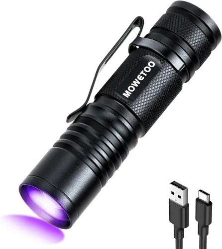 Linterna UV de luz negra recargable, 395nm Mini lámpara de luz negra con zoom Woods, linternas ultravioleta USB portátiles pero potentes para