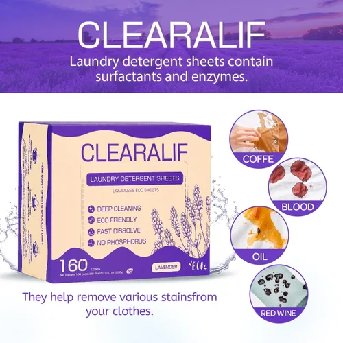Miniatura 2 de CLEARALIF Hojas de detergente para ropa, lavanda, hasta 480 cargas, ideal para viajes, apartamentos, dormitorios, tiras de detergente para ropa