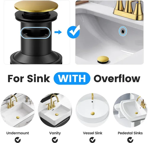 Miniatura 3 de Desagüe para lavabo con rebosadero, tapón para lavabo Hurran para mueble de baño con fregadero de recipiente, desagüe emergente de plástico