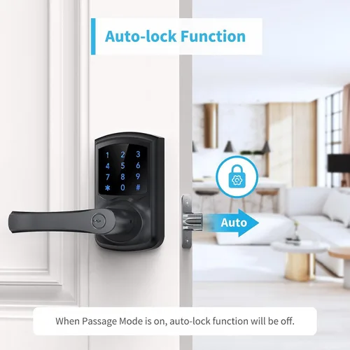 Miniatura 4 de Signstek Cerradura de puerta de entrada sin llave con asa, perilla de puerta de teclado digital, cerradura electrónica inteligente con código