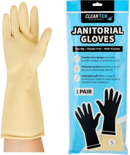 Miniatura 21 de Restaurantware Guantes de limpieza verdes, 10 pares de guantes de nitrilo de 15 mil de grosor, pequeños y resistentes con puño largo, forro