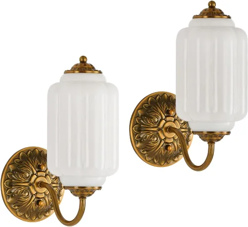 Miniatura 17 de Aplique de pared vintage, lámpara de vidrio de leche blanca, aplique de pared antiguo Art Deco de 5.5 pulgadas para dormitorio, baño, sala de estar
