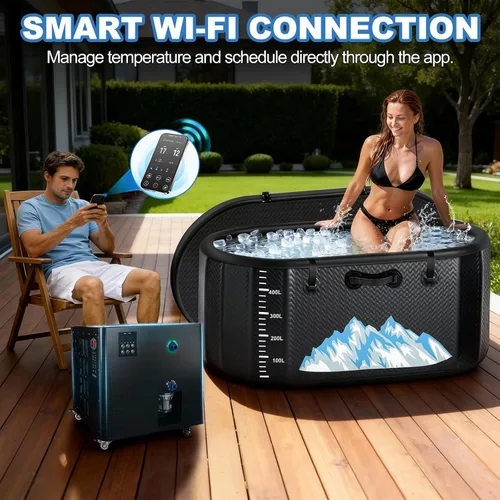 Miniatura 6 de Bañera fría con enfriador de 1 HP y sistema de calefacción, bañera de hielo portátil inflable de 248 galones con tapa aislada, UV, control