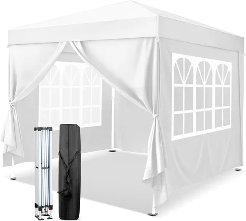 VINGLI Toldo desplegable de 10 x 10 con paredes laterales, toldo de gazebo para exteriores, tienda de campaña para eventos en el patio, toldo Blanco