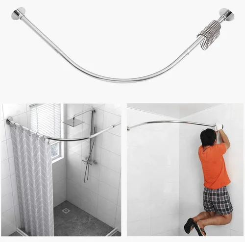 Barra de cortina de ducha de esquina ajustable de acero inoxidable en forma de L, soporte de instalación sin perforación para baño, bañera, tienda