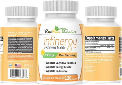 Miniatura 2 de Infinergy Di-Cafeína Malate 133mg Cápsulas 120ct para energía, pastillas de cafeína de liberación sostenida, larga duración, enfoque y concentración