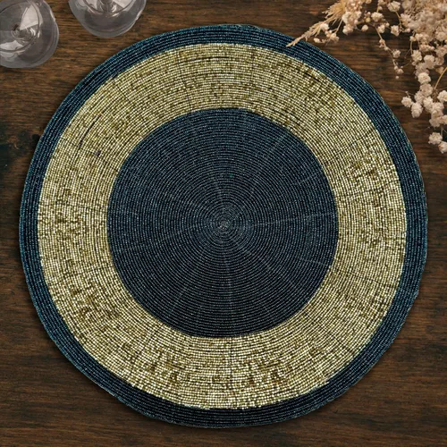 Miniatura 11 de Decozen Juego de 4 Manteles Individuales Redondos con Cuentas, de 14 Pulgadas, Rojos, Hechos a Mano con Cuentas de Vidrio, para Decoración de Mesa