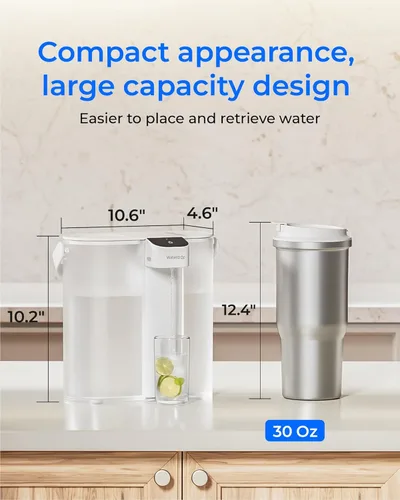 Miniatura 7 de Waterdrop ED02W - Jarra eléctrica compacta con filtro de agua, dispensador potente instantáneo recargable de 200 galones, NSF/ANSI 42, 53, 401