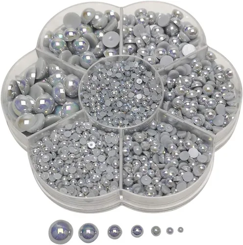 Miniatura 13 de Chenkou Craft - 1 caja con 3000 mitades de perlas, cuentas circulares con inferior plano, gemas sueltas Media bola fucsia oscura