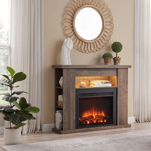 Miniatura 2 de LegendFlame Barron Chimenea eléctrica con estante de almacenamiento de 43 pulgadas, mantel envolvente y inserto de Jaden de 23 pulgadas, roble Roble