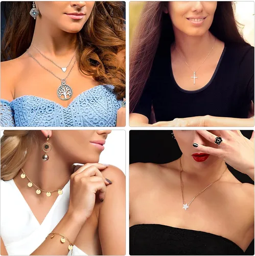 Miniatura 6 de Thrilez - Juego de 24 collares escalonados para mujeres adolescentes y niñas colores dorado y plateado simple y moderno joyería para usar