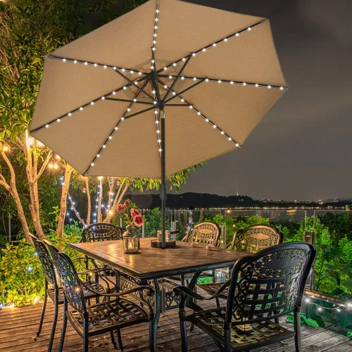 Miniatura 3 de EliteShade - Sombrilla solar de 9 pies / 2.74 metros, con 80 luces LED para patio, mesa al aire libre, con ventilación y cubierta que no se decolora