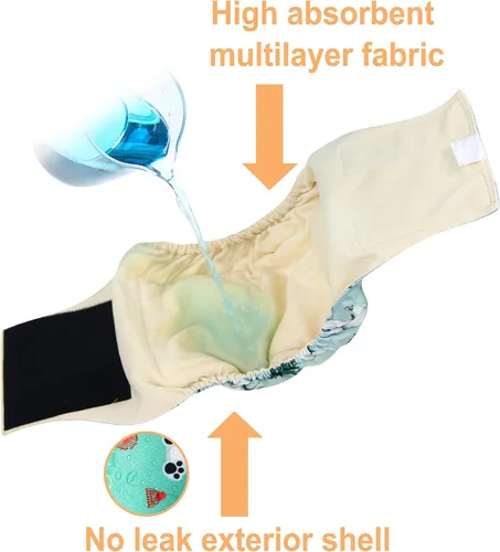 Miniatura 6 de Langsprit Bandas para el vientre masculino para perros (paquete de 3) – Envolturas de alta absorción para perros machos lavables – Pañales oso polar