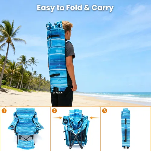 Miniatura 6 de ABORON Silla de camping con toldo, silla de playa plegable con sombra, silla portátil para exteriores con portavasos y bolsa refrigeradora