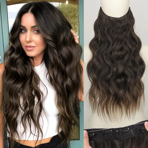 Miniatura 70 de KooKaStyle - Extensiones de cabello con hilo invisible, diadema transparente, ajustables, 4 clips fijadores, cabello largo y ondulado de 12