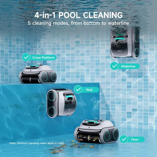 Miniatura 3 de WYBOT Aspiradora robótica C1 para piscina enterrada y sobre el suelo, robot limpiador inalámbrico 4 en 1, limpieza de paredes y líneas de flotación