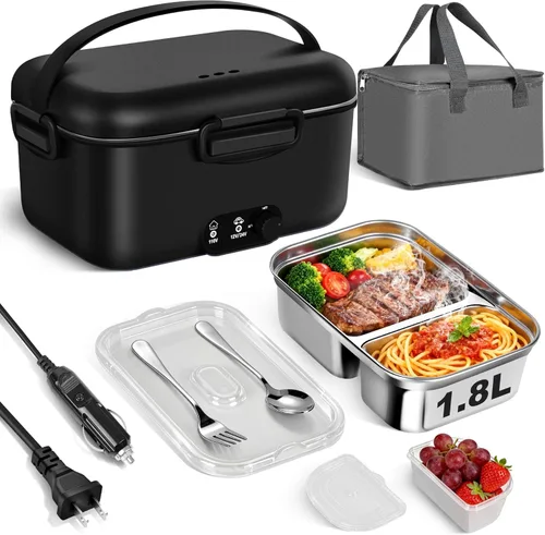 Fiambrera eléctrica calentador de alimentos 1.8L - 100W Control mecánico de temperatura para adultos, 12V/24V/110V Fiambrera de calentamiento rápido