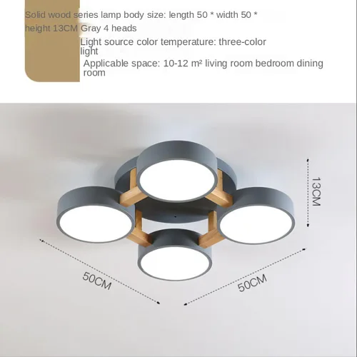 Miniatura 5 de Lámpara LED de techo, 20 pulgadas, 4 luces, moderna lámpara de techo empotrada de madera de 44 W para sala de estar, dormitorio, cocina, regulable