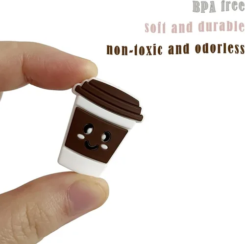 Miniatura 2 de 18 cuentas de taza de café de dibujos animados en forma de taza, cuentas espaciadoras planas sueltas para hacer llaveros, pulseras, collares